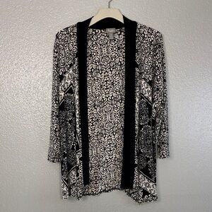 Chico's Black and Cream Floral Cardigan